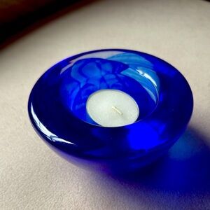 Kosta Boda Vintage Cobalt Blue  AtolGlass Candle Holder